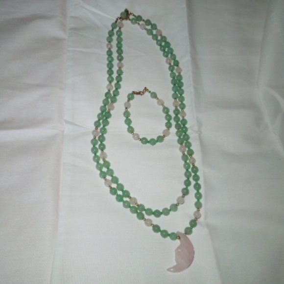 Vintage Aventurine & Rose Quartz Bead Jewelry Set - Picture 2 of 8